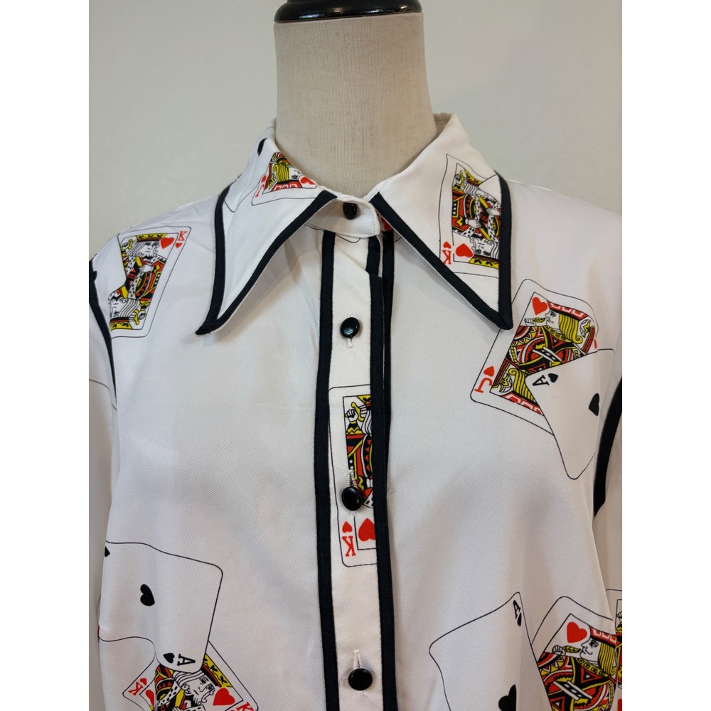 Vtg 70s 80s Miss James Button Down Shirt Womens 4 Playing Card Novelty Las Vagas - Picture 2 of 7